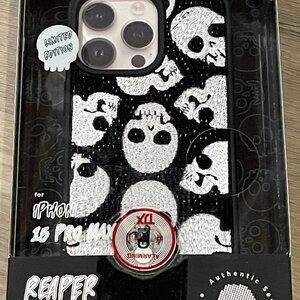 Pink Sky REAPER SKULL iPhone 15 PRO Max Case Beaded Limited Edition Halloween